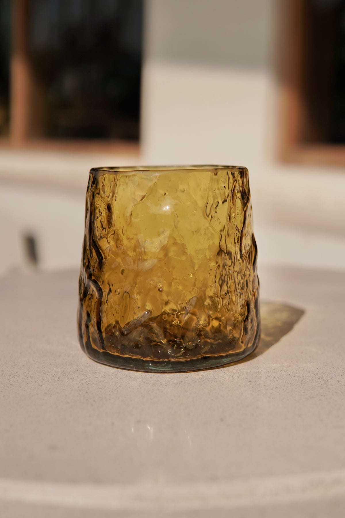 Amber Crinkled Ripple Glass Tumbler