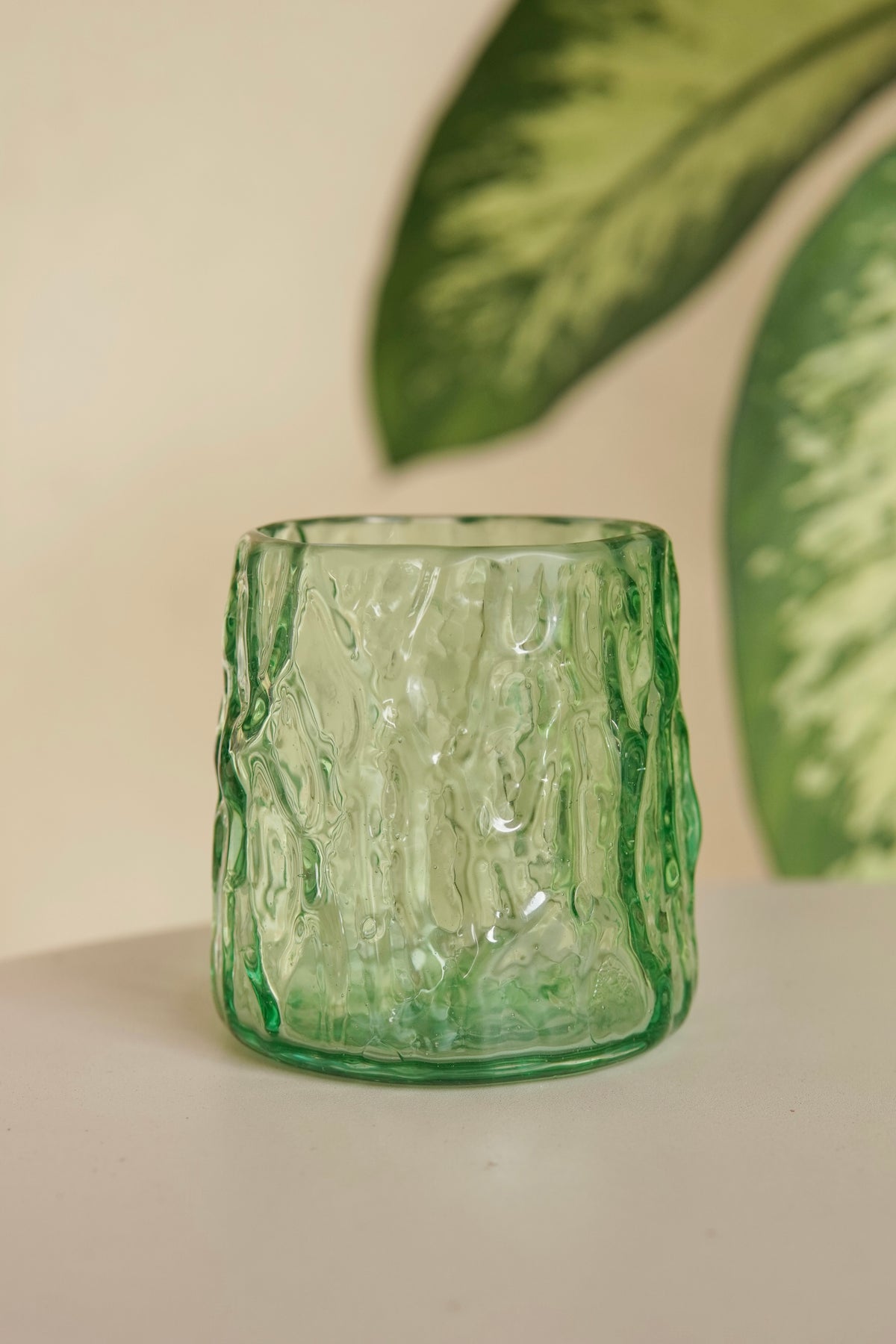 Green Crinkled Ripple Glass Tumbler