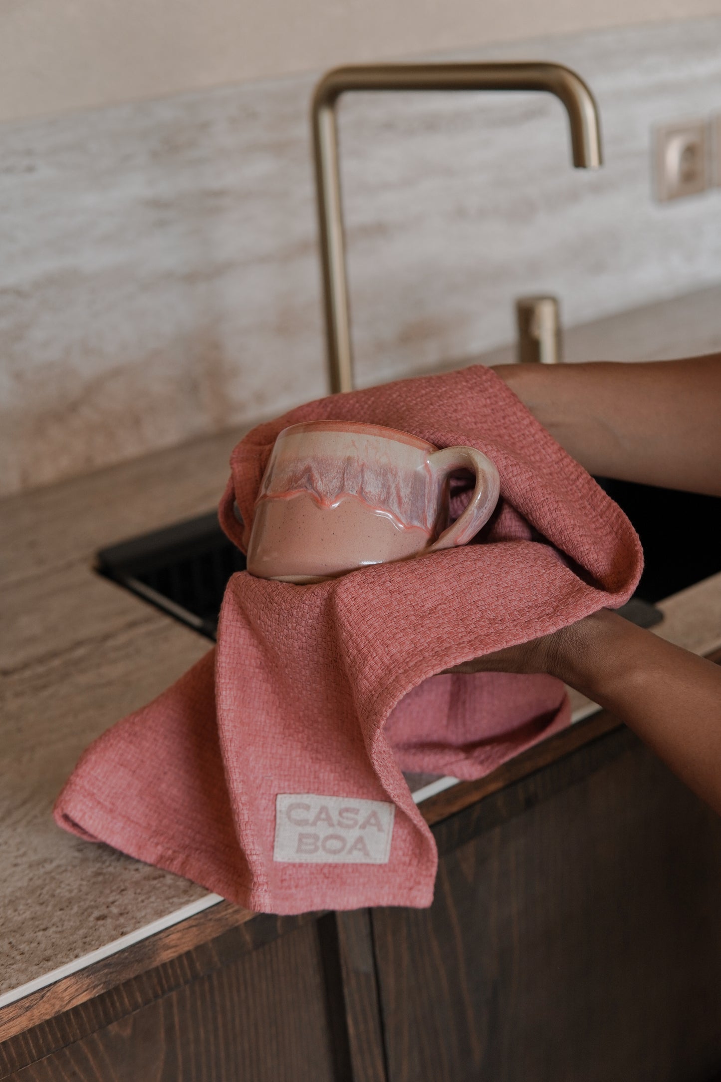 Pink Hand + Kitchen Towel Set
