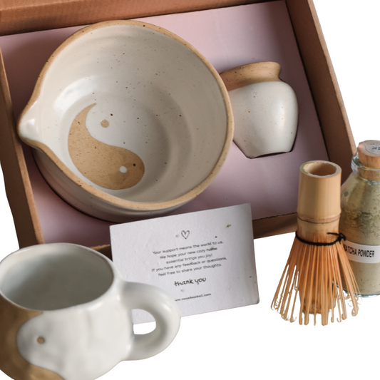 Yin & Yang Matcha bowl with mug – Soft Pink & White